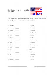 English Worksheet: American vs British English - a work sheet