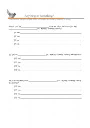 English worksheet: anything, something or nothing