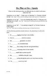 English worksheet: Do, Play and Go - Sports