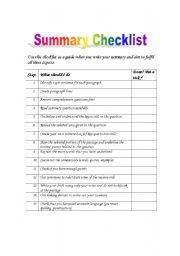 English Worksheet: Summary Checklist