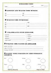 English Worksheet: TEST 5TH AND 6TH GRADE