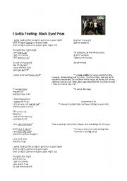 English Worksheet: I Gotta a Feeling