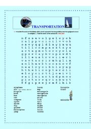 English Worksheet: Transportation Wordsearch