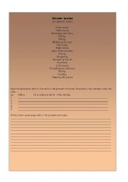 English worksheet: Autumn present continuous worksheet including poem