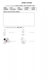 English worksheet: Animals Activities