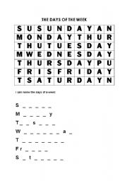 English Worksheet: days of the week