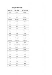 English worksheet: irregular verbs list