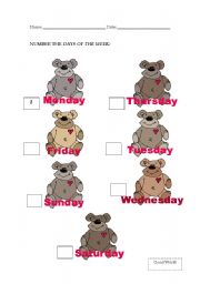 English Worksheet: Ordering the days of the week