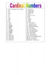 English worksheet: cardinal numbers