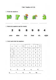 English worksheet: Numbers(0-12) partA