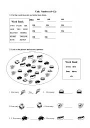 English worksheet: Numbers (0-12) partB