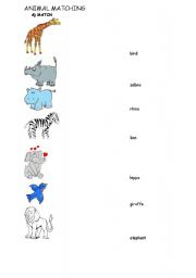 English worksheet: ANIMALS MATCHING FOR YOUNG LEARNERS