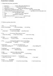 English worksheet: present perfect cont