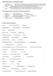 English Worksheet: past perfect, past simple, worksheet