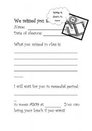 English worksheet: we missed you today