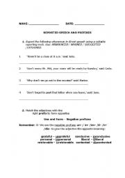 English Worksheet: reporting verbs vs prefixes