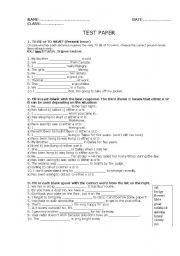 English Worksheet: Vocabulary and Grammar test