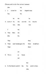English worksheet: Multiple Choice (Pronouns)