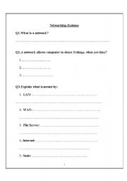 English worksheet: Network Systems