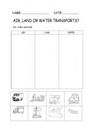 English worksheet: sorting out transports