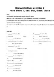 English Worksheet: demostratives exercise 2 