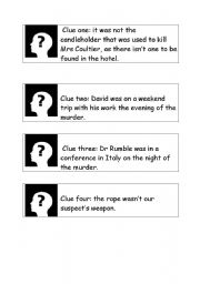 English Worksheet: clues to murderer and weapon