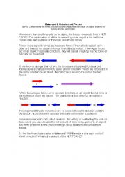 English worksheet: Balanced Vs. Unbalanced Forces