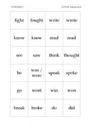 English Worksheet: Irregular verbs Memory Game teachers notes