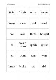 English worksheet: Irregular verbs Memory Game teachers notes