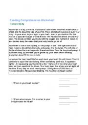 English worksheet: reading comprehension about the human body