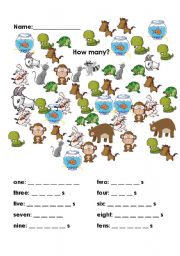 English Worksheet: How many animals?