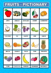 English Worksheet: FRUITS - PICTIONARY