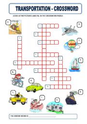 English Worksheet: TRANSPORTATION - CROSSWORD