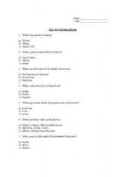 English worksheet: Canada Exam (multiple choice)