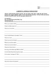 English worksheet: Alberta Animal WebQuest