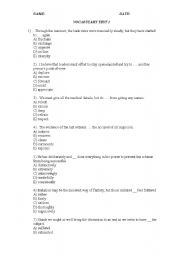 English worksheet: vocabulary testing