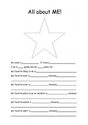 English Worksheet: All about ME!  