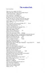 the weakest link questions - ESL worksheet by melkais