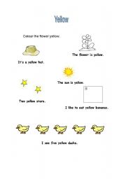 English worksheet: Review of the colour yellow and simple sentence structure using easy vocabulary.