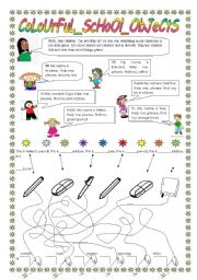 English Worksheet: Colorful school objects