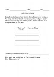 English worksheet: Lucky Lazy Lizards