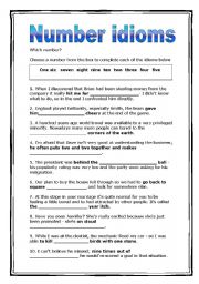 English Worksheet: Number idioms