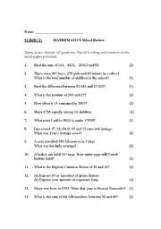 English worksheet: Mathematics Worded Problems - Number