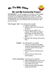 English Worksheet: Me and My Community Project. 