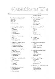 English Worksheet: Questions wh