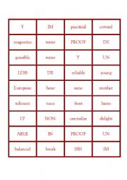 English Worksheet: PREFIXES AND SUFFIXES DOMINO