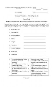 English worksheet: part of speech worksheet