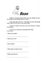 English Worksheet: BoZo the Dog Clown