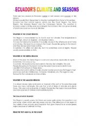 English worksheet: ECUADOR CLIMATE AND SEASONS