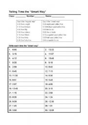 English worksheet: Telling Time the smart way